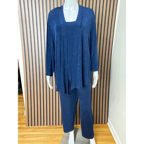 Chico's Travelers Women's 3pc Set Tummy Pant Tank Top Jacket Stretch 3 Blue - Picture 1 of 13